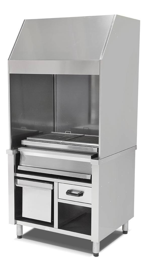 Wandgrill aus Edelstahl für Holzkohle – 160 cm Grillfläche