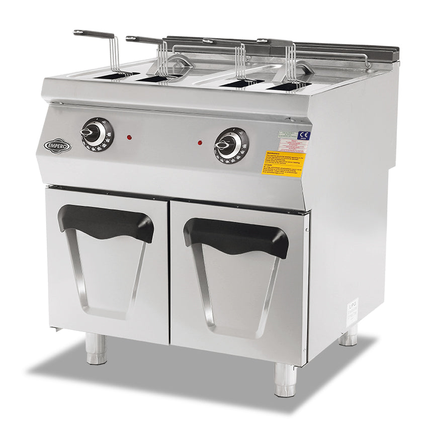 Elektrische Fritteuse mit Schrank – 400 V / 14+14 l